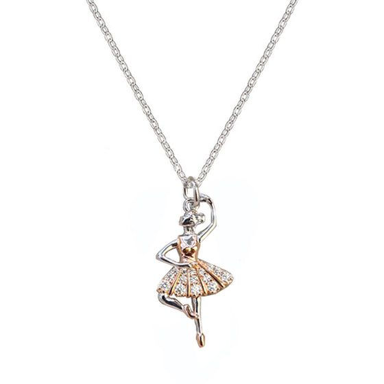 CZ Ballerina Necklace Rose Gold & Silver